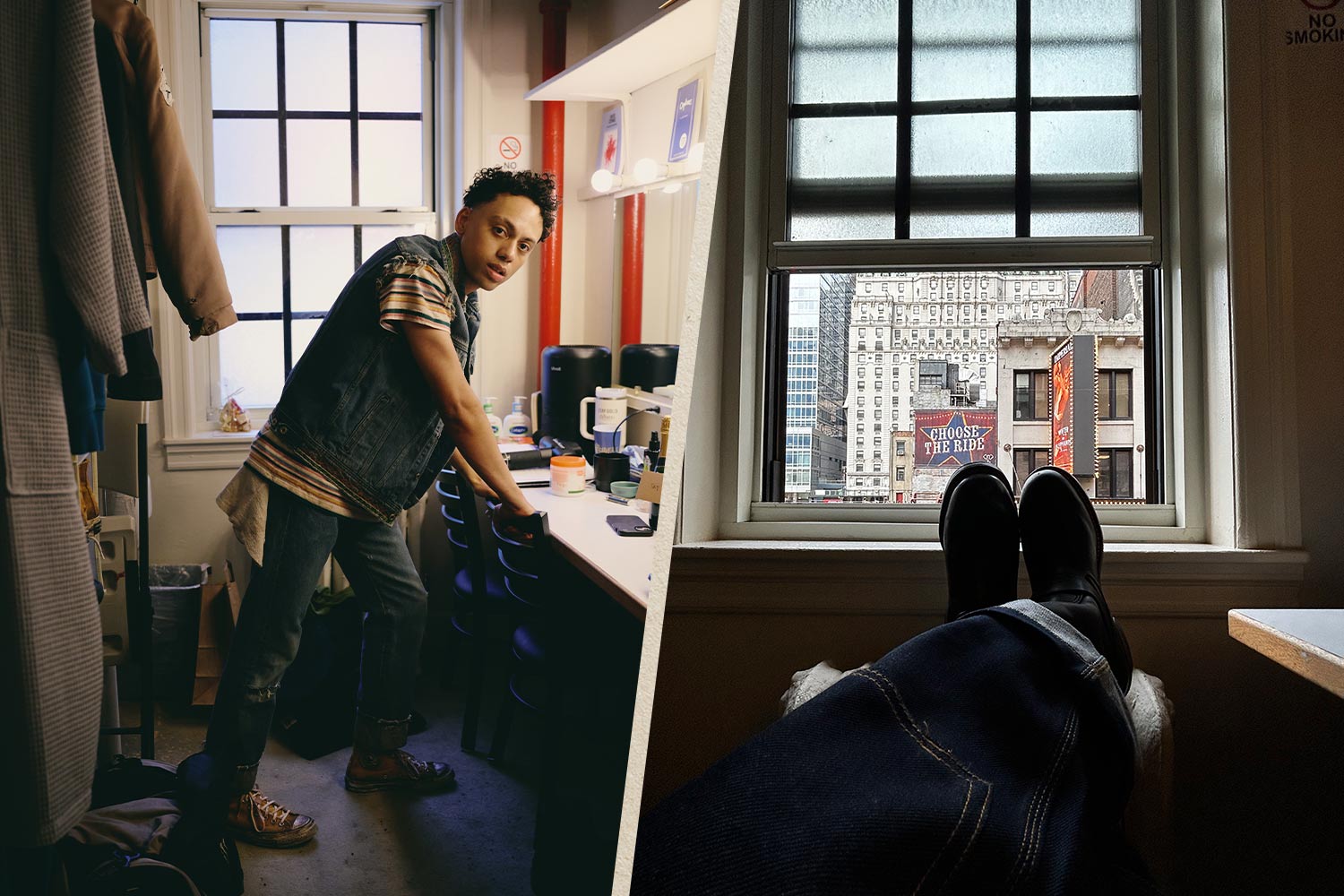 Sky Lakota-Lunch in his dressing room for "The Outsiders"