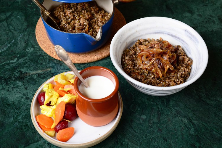 Lentils on a plate on a table